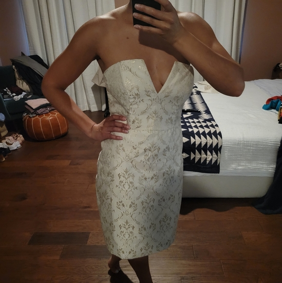 Sachin & Babi Vienna Notched V-Neck Bow-Back Jacquard Midi Dress - Picture 9 of 11